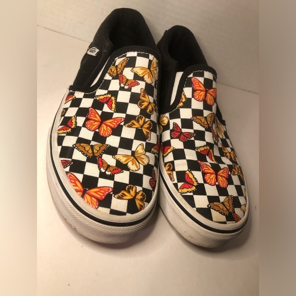 Vans Kids Slip-On Butterfly Checkered Shoes - Black and Multicolor - Picture 4 of 16